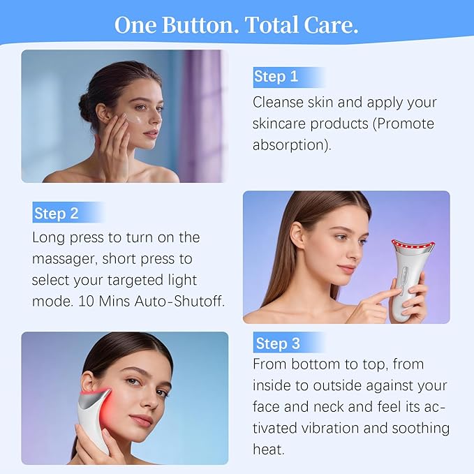 7 Color LED Neck Face Massager Red Light Care Beauty Device, Vibration & Heat Facial Sculptor Massager Tool for Anti-Wrinkle Skin Care, Ideal for Home Travel Gifts, White