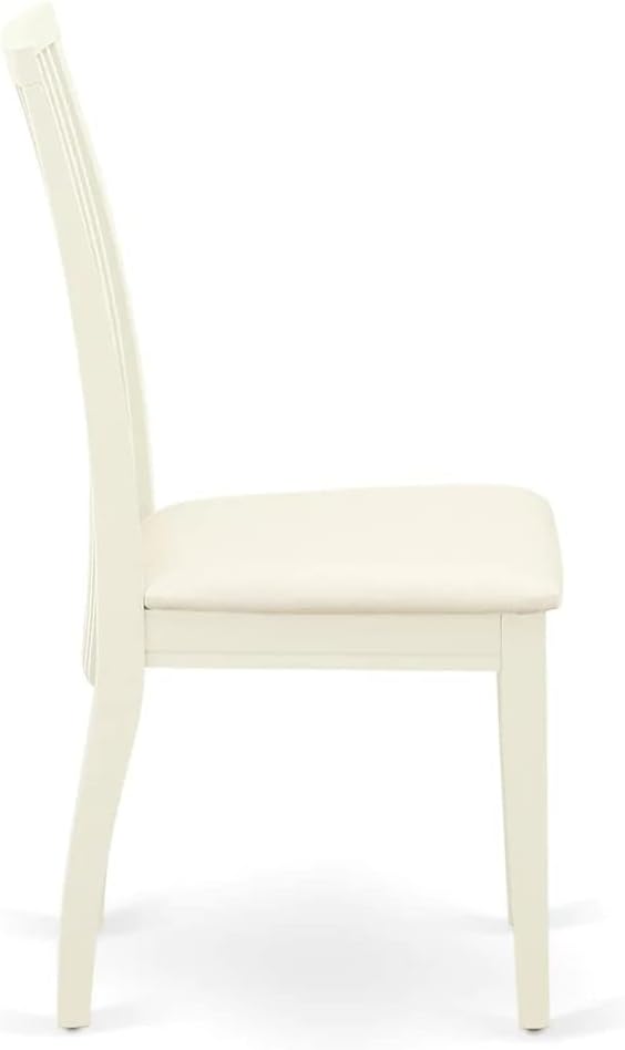 East West Furniture AMIP3-LWH-C 3 Piece Dining Set Contains a Round Dining Room Table with Pedestal and 2 Linen Fabric Upholstered Chairs, 36x36 Inch, Linen White