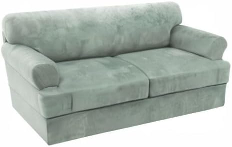 H.VERSAILTEX Sofa Cover 3 Piece T Cushion Loveseat Slipcovers Thick Velvet Couch Cover Stretch T Cushion Sofa Covers for 2 Cushion Couch with 2 Individual T Cushion Covers Washable, Sea Grass