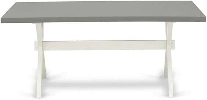 East West Furniture X097MZ015-6 6 Piece Dining Room Table Set Contains a Rectangle Kitchen Table with X-Legs and 4 Baby Blue Linen Fabric Parson Chairs with a Bench, 40x72 Inch, Multi-Color