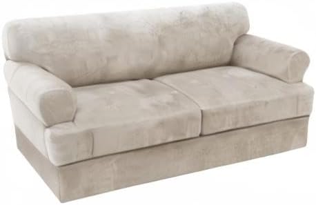 H.VERSAILTEX Sofa Cover 3 Piece T Cushion Loveseat Slipcovers Thick Velvet Couch Cover Stretch T Cushion Sofa Covers for 2 Cushion Couch with 2 Individual T Cushion Covers Washable, Oatmeal