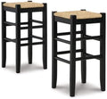 Signature Design by Ashley Mirimyn Farmhouse 29.5" Bar Height Bar Stool with Woven Wicker Seats, 2 Count, Black & Light Brown