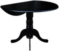 IC International Concepts, 42" Round Dual Drop Leaf Pedestal Dining Table, Solid Wood, Real Parawood, 42" W x 42" D x 29.5" H, Easy Assembly, Black