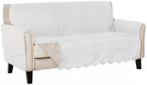 Great Bay Home Medallion Stitched Solid Furniture Protector Stain Resistant Durable Furniture Protector Elenor Collection (Sofa, White/Sand)
