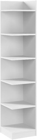 Bush Furniture Universal 15W Tall Corner Bookshelf in White, 6 Shelf Narrow Bookcase for Home Office Storage or Living Room Organization