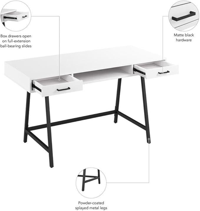 Bush Furniture Steele 54W Writing Desk in Pure White Oak | Computer Table for Home Office Workspace