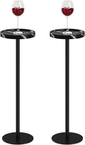 Drink Table, Small Pedestal Side Table, Round Cocktail Table, Circle Accent End Table with Metal Base, for Small Spaces (2, Black Marble)