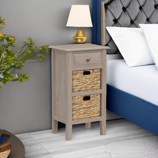 Safavieh Home Collection Everly Drawer White Wash 1-Drawer 2 Removable Baskets Side Table