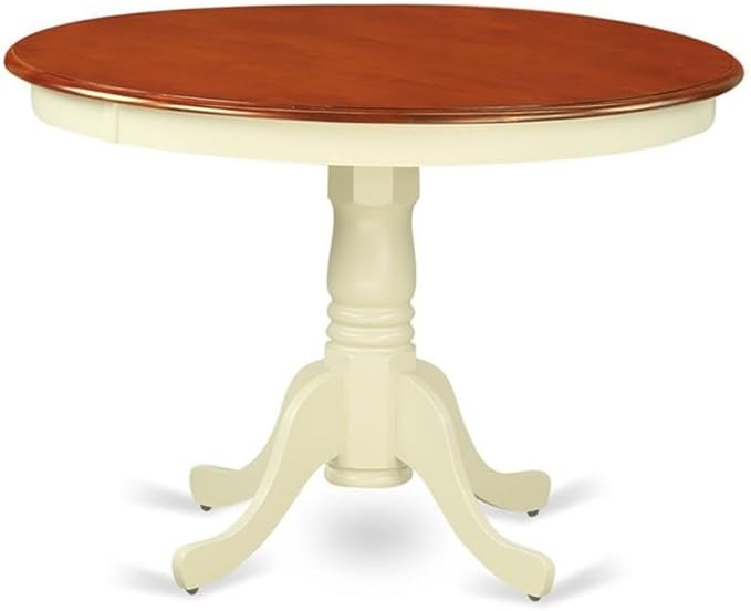 East West Furniture HLWE3-BMK-W 3 Piece Dinette Set for Small Spaces Contains a Round Dining Table with Pedestal and 2 Dining Chairs, 42x42 Inch, Buttermilk & Cherry