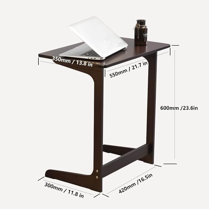 Forevich Tv Tray Table Bamboo Wood Laptop End Side Table for Sofa Couch Bed C Shaped Brown