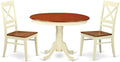 East West Furniture HLQU3-BMK-W 3 Piece Dining Room Table Set Contains a Round Kitchen Table with Pedestal and 2 Dining Chairs, 42x42 Inch, Buttermilk & Cherry