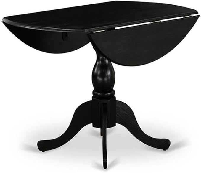 East West Furniture DLMZ5-AB6-06 5 Piece Dinette Set for 4 Includes a Round Dining Room Table with Dropleaf and 4 Shitake Linen Fabric Parsons Dining Chairs, 42x42 Inch, Wirebrushed Black