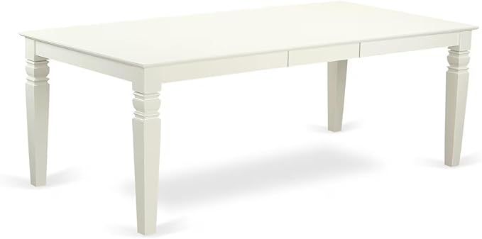 East West Furniture LGAB9-LWH-64 9 Piece Dining Table Set Includes a Rectangle Kitchen Table with Butterfly Leaf and 8 White Faux Leather Upholstered Chairs, 42x84 Inch, Linen White