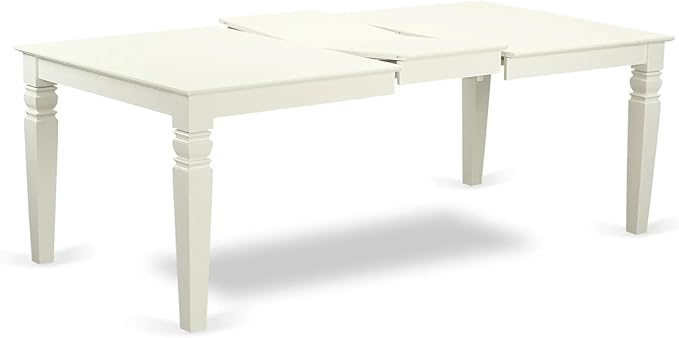 East West Furniture LGDA7-LWH-27 7 Piece Dining Set Includes a Rectangle Kitchen Table with Butterfly Leaf and 6 Polyester Fabric Parson Chairs, 42x84 Inch, linen white