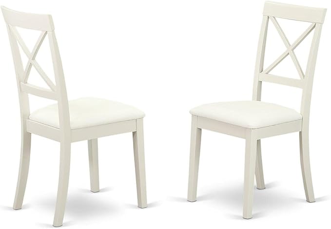East West Furniture HLBO5-LWH-LC 5 Piece Dining Set Includes a Round Dining Room Table with Pedestal and 4 Faux Leather Upholstered Chairs, 42x42 Inch, Linen White