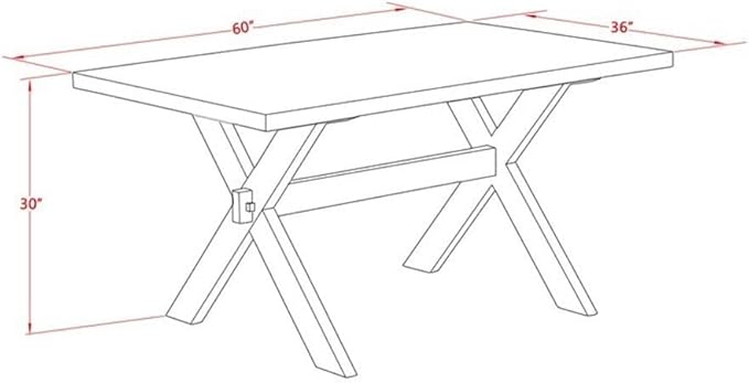 East West Furniture XT096 X-Style Modern Kitchen Table - a Rectangle Dining Table Top with Stylish Legs, 36x60 Inch, Multi-Color
