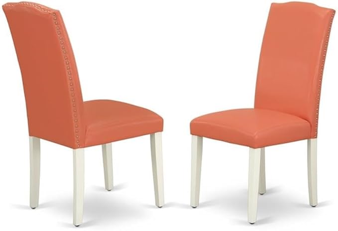 East West Furniture LGEN9-LWH-78 9 Piece Kitchen Table Set Includes a Rectangle Dining Table with Butterfly Leaf and 8 Pink Flamingo Faux Leather Parson Chairs, 42x84 Inch, Linen White