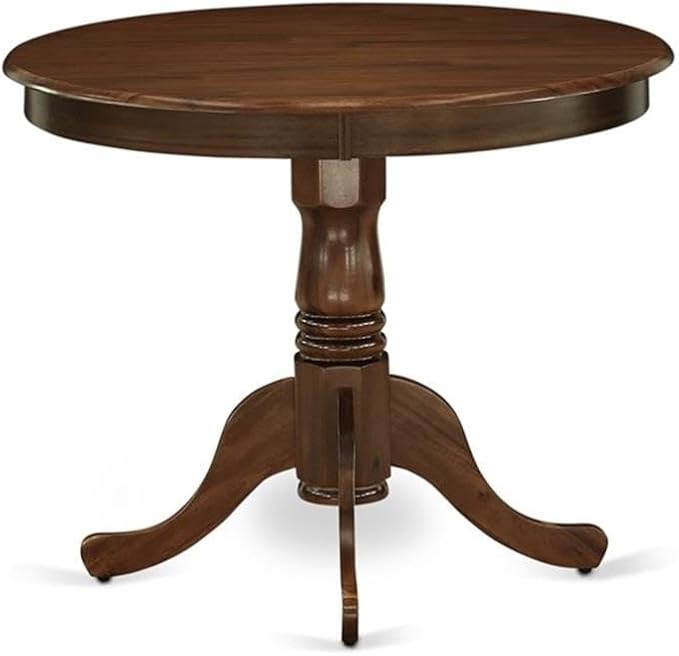 East West Furniture ANAB5-AWA-05 5 Piece Kitchen Table & Chairs Set Contains a Round Dining Room Table with Pedestal and 4 Upholstered Chairs, 36x36 Inch, Antique Walnut