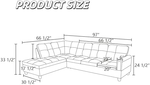 Modular L-Shaped Sectional Sofa, Modern Couches with Movable Chaise, Convertible 4-Seater Couch for Bedroom, Apartment & Office, Black