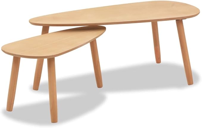 vidaXL Nesting Coffee Table 2 pcs, Side Tables with Solid Pine Wood Legs, Scandinavian Style End Table for Living Room, Brown