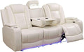Electric Power Recliner Sofa Living Room Furniture, Comfy Home Theater Breathing Leather Seating with USB 2.0 Charging Ports, LED Light Strips, Fold-Down Table & Wireless Charging Device (White-2)