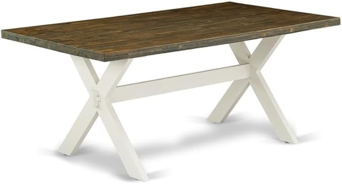 East West Furniture X077EN206-6 6 Piece Dining Table Set Contains a Rectangle Kitchen Table with X-Legs and 4 Dark Shitake Linen Fabric Parson Chairs with a Bench, 40x72 Inch, Multi-Color
