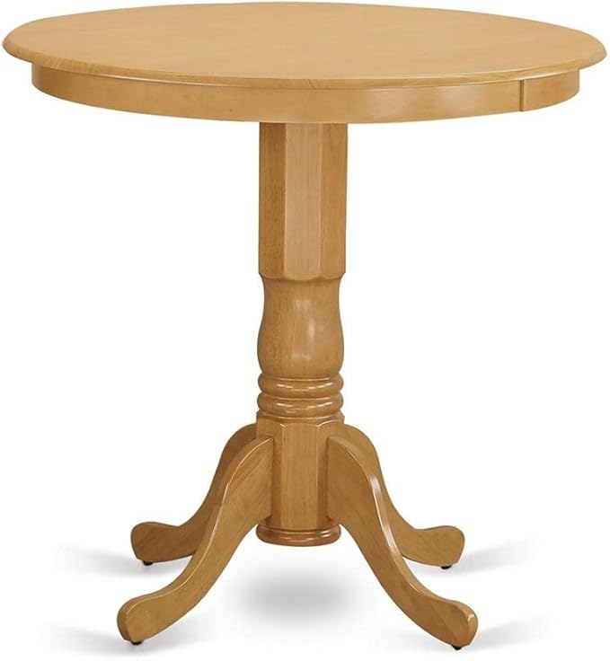 East West Furniture JAPB3-OAK-C 3 Piece Counter Height Pub Set Contains a Round Dining Room Table with Pedestal and 2 Linen Fabric Upholstered Chairs, 36x36 Inch, Oak
