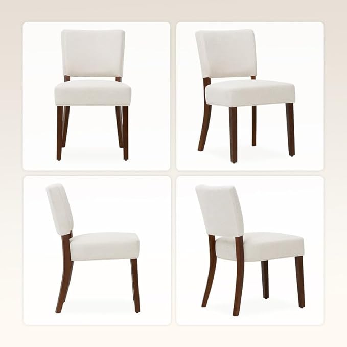 COLAMY Mid Century Modern Dining Chairs Set of 4, Upholstered Kitchen Chairs with Open Back, Fabric Side Dining Room Chairs with Wood Legs for Dining Room Kitchen Restaurant, Beige
