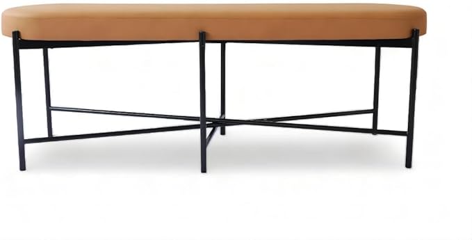 54” upholstered Vegan Leather Accent Ottoman Bench for entryway, Living Rooms, lounges, bedrooms-Brown