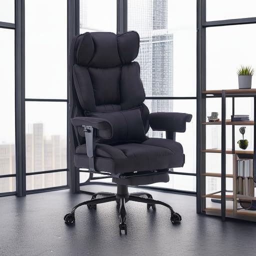 Efomao Big and Tall Office Chair 400 lb Weight Capacity, High Back Executive Office Chair with Foot Rest, Fabric Computer Chair for Back Pain Relief, Black