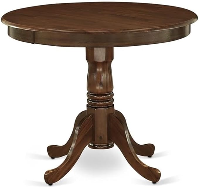 East West Furniture ANLA5-AWA-05 5 Piece Dining Table Set for Small Spaces Contains a Round Kitchen Table with Pedestal and 4 Parson Chairs, 36x36 Inch, Antique Walnut