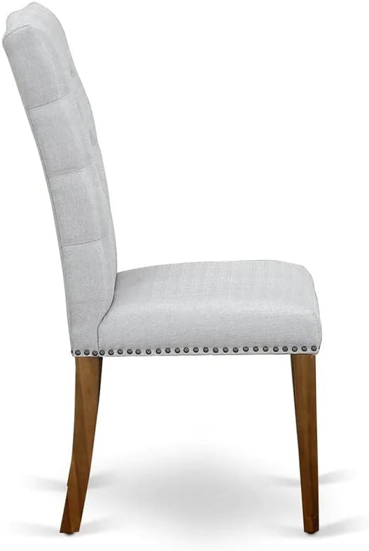 East West Furniture DLEL5-ANA-05 5 Piece Dinette Set for 4 Includes a Round Dining Room Table with Dropleaf and 4 Grey Linen Fabric Upholstered Parson Chairs, 42x42 Inch, Natural