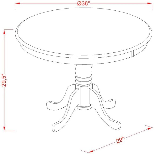 East West Furniture ANPO5-OAK-W 5 Piece Kitchen Table Set for 4 Includes a Round Dining Room Table with Pedestal and 4 Dining Chairs, 36x36 Inch, Oak