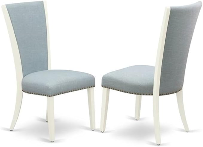 East West Furniture X097VE215-7 7 Piece Dining Table Set Consist of a Rectangle Dining Room Table with X-Legs and 6 Baby Blue Linen Fabric Upholstered Chairs, 40x72 Inch, Multi-Color