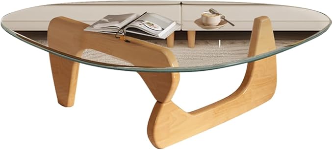 Mid Century Modern Glass Coffee Table, Small Coffee Table for Living Room, Elegant and Functional Coffee Tables, Suitable for Bedroom Living Room Reception Office Tables（Wood/Transparent，Small）