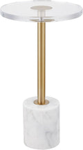LIKENOW Furniture Acrylic Side Table,Clear Small Round End Table for Living Room,Bedroom,Office | Modern Nightstand with Marble Base,Gold Post,Clear Top for Drink,Food,Snack,Assembly(White)