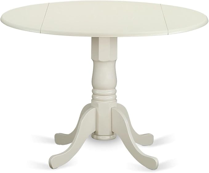 East West Furniture DLDA5-LWH-W 5 Piece Dining Room Furniture Set Includes a Round Kitchen Table with Dropleaf and 4 Dining Chairs, 42x42 Inch, Linen White