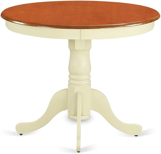 East West Furniture ANTI5-WHI-W 5 Piece Modern Dining Table Set Includes a Round Kitchen Table with Pedestal and 4 Dining Chairs, 36x36 Inch, Buttermilk & Cherry