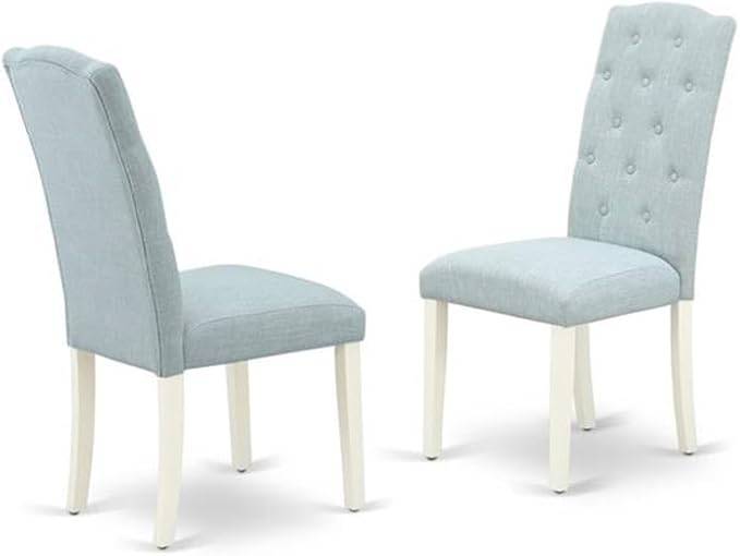 East West Furniture DOCE9-LWH-15 9 Piece Dining Table Set Includes a Rectangle Dining Room Table with Butterfly Leaf and 8 Baby Blue Linen Fabric Parsons Chairs, 42x78 Inch, Linen White