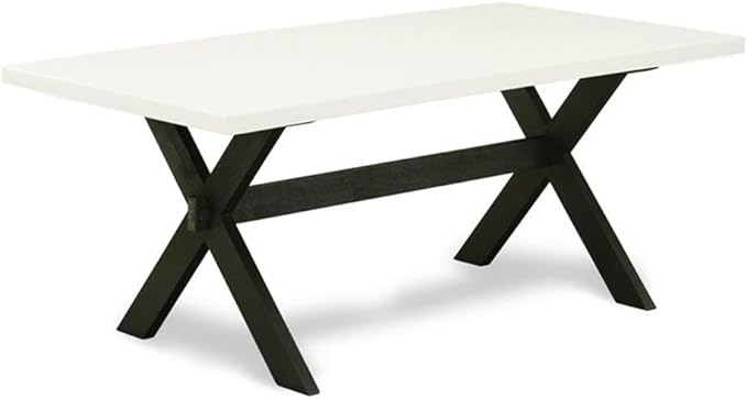 East West Furniture X627DR124-6 6 Piece Dining Table Set Contains a Rectangle Wooden Table with X-Legs and 4 Black Color Linen Fabric Parson Chairs with a Bench, 40x72 Inch, Multi-Color