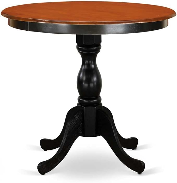 East West Furniture ESVA3-BCH-W 3 Piece Dining Table Set for Small Spaces Contains a Round Dining Room Table with Pedestal and 2 Wood Seat Chairs, 30x30 Inch, Black & Cherry