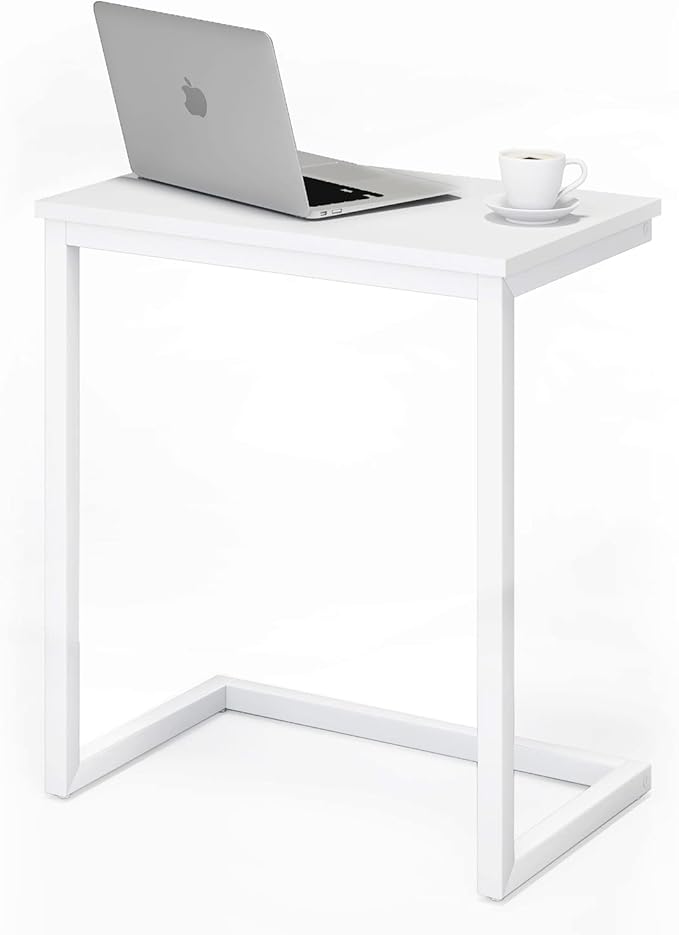 Sofa C Side End Table Wood Accent Couch Coffee Tray Snack Notebook Laptop Holder Over Bed Stand Reading Desk White Color 22x14x27 Inch Space Saving for Living Room Bedroom