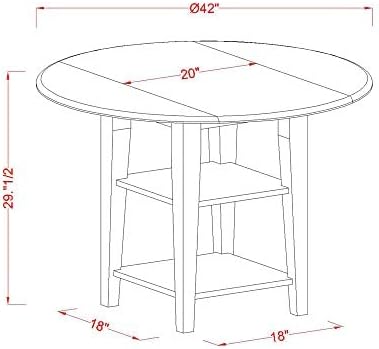 East West Furniture SUAN5-BCH-W 5 Piece Dining Set Includes a Round Dining Room Table with Dropleaf & Shelves and 4 Wood Seat Chairs, 42x42 Inch, Black & Cherry