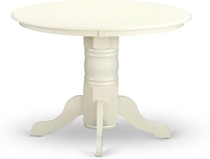 East West Furniture SHIP5-WHI-C 5 Piece Dining Room Furniture Set Includes a Round Kitchen Table with Pedestal and 4 Linen Fabric Upholstered Dining Chairs, 42x42 Inch, Linen White