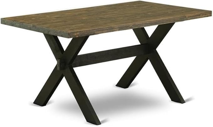 East West Furniture X676DR124-6 6 Piece Kitchen Table Set Contains a Rectangle Dining Table with X-Legs and 4 Black Color Linen Fabric Parson Chairs with a Bench, 36x60 Inch, Multi-Color
