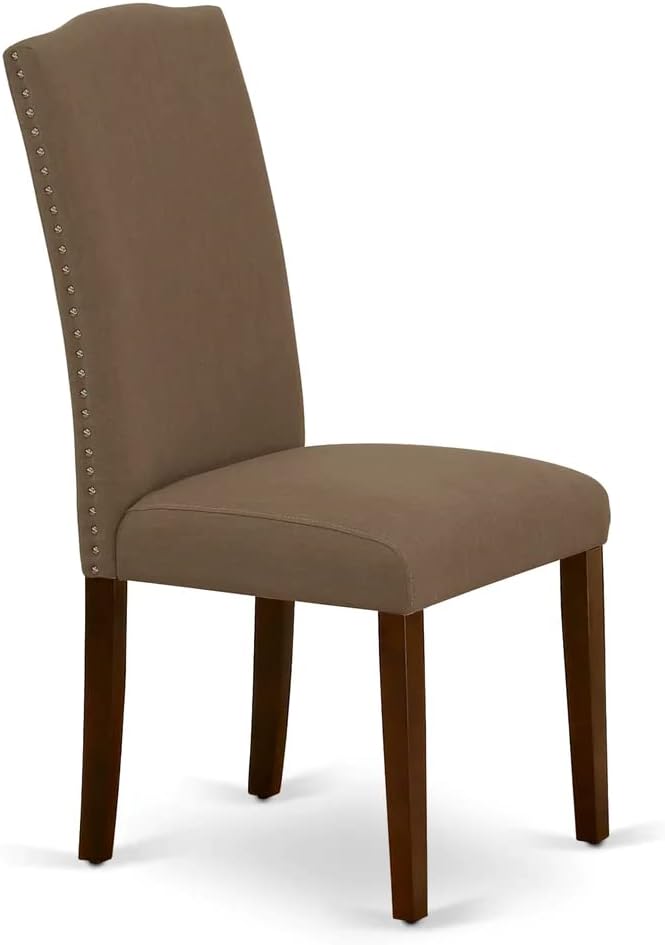 East West Furniture NDEN5-MAH-18 5 Piece Dining Table Set Includes a Rectangle Dining Room Table with Dropleaf and 4 Dark Coffee Linen Fabric Upholstered Chairs, 30x48 Inch, Mahogany