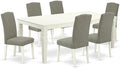East West Furniture LGEN7-LWH-06 7 Piece Dining Room Table Set Consist of a Rectangle Kitchen Table with Butterfly Leaf and 6 Dark Shitake Linen Fabric Parson Chairs, 42x84 Inch, Linen White