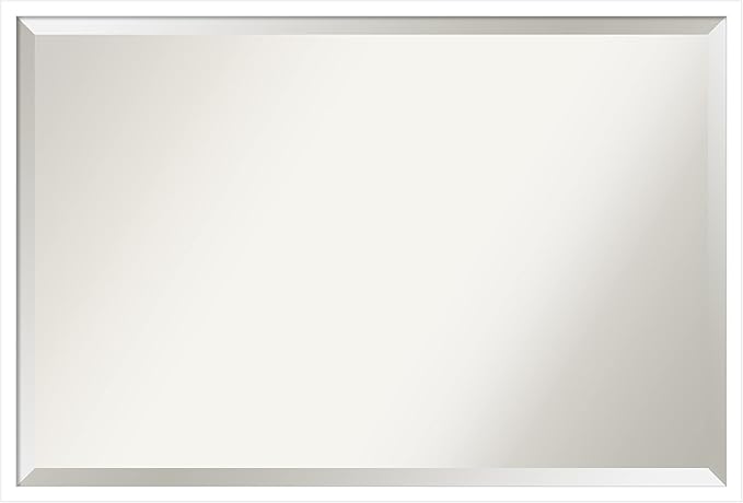 Amanti Art White Bathroom Mirror for Over Sink, 26x38 Svelte White Rectangle Vanity Mirror, Large Modern Contemporary Wood Frame, Hangs Horizonally and Vertically, Bathroom Wall Decor, Beveled Edge