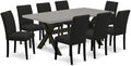 East West Furniture X697AB624-9 9 Piece Dining Room Table Set Includes a Rectangle Kitchen Table with X-Legs and 8 Black Color Linen Fabric Parsons Dining Chairs, 40x72 Inch, Multi-Color
