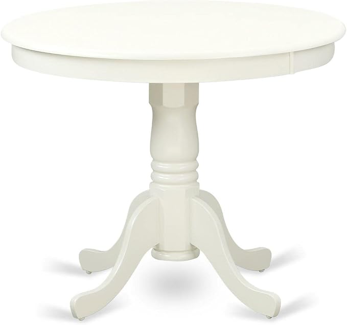 East West Furniture ANEN3-LWH-57 3 Piece Dinette Set for Small Spaces Contains a Round Kitchen Table with Pedestal and 2 Pond Faux Leather Parson Dining Chairs, 36x36 Inch, Linen White